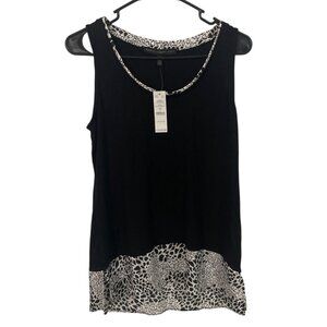 Womens Black Woven Hem Tank Top S Relaxed Fit Stretchy Lightweight